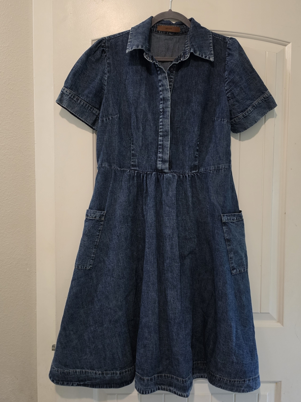 eShakti Denim Button-Front Midi Dress with Pockets